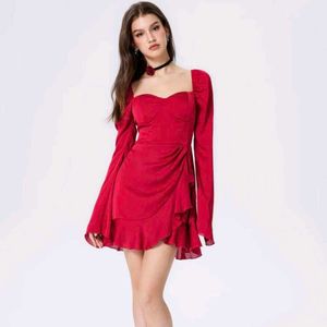 Red Ruffle Wrap Dress