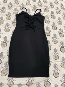 Solid Black Ribbed Bodycon Mini Dress with Ruched