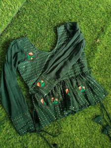 Dark Green Ethnic Plazo Sequins Stylish Top Dress