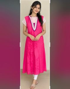 Vibrant Pink Kurta with Elegant Neckline
