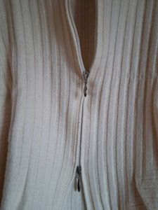 Cream Ribbed Zip-Up Cardigan