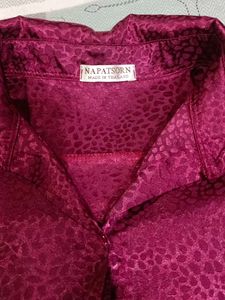 Elegant Burgundy Satin Print Shirt