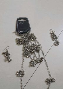 New Oxidized Silver Necklace,Earring, 2 bracelet