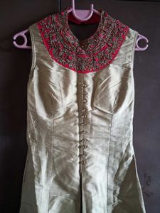 Elegant Gold &amp; Pink Anarkali Gown