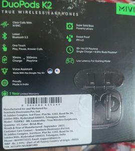MiVi DUOPODS K2 . True Wireless Earphones.