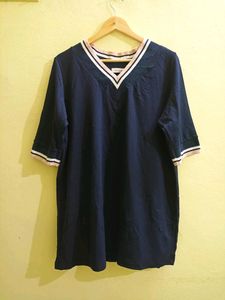 Korean Navi Blue Oversized Long T-shirt