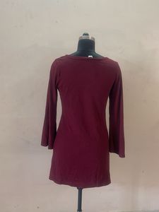 Maroon Long Sleeve Mini Dress