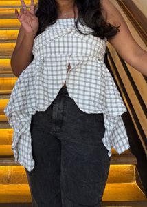 Chic Gingham Twist Front Top