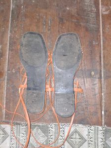 Tan Strappy Lace-Up Flat Sandals