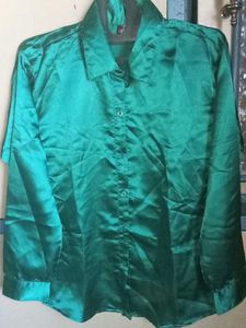 Green Satin &amp; white shirt.. light brown