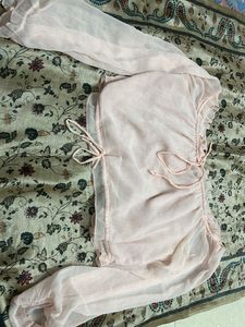 Sheer Pink Ruched Crop Top
