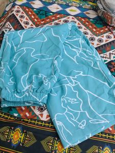 Turquoise Printed Shirt &amp; Pants Set