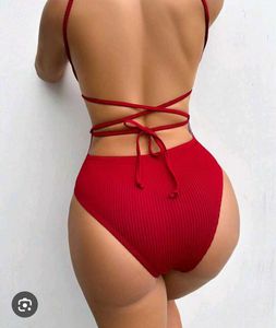 Chic Red Ribbed One-Piece Swimsuit