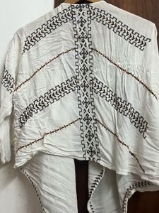 Embroidered White Open Front Shrug