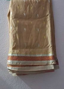 Elegant sandle Saree with Golden & Silver Motifs
