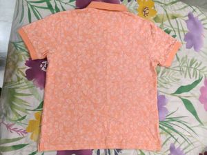 Peach Floral Print Polo Shirt