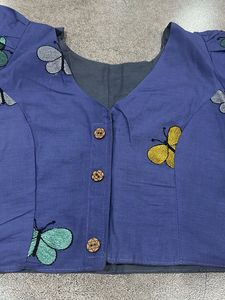 COMBO Blue Butterfly Embroidered Crop Blouse