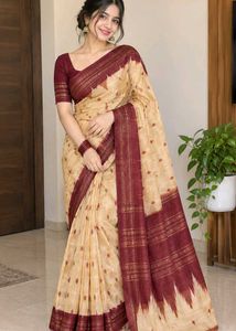 Elegant Beige & Maroon Saree