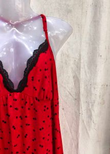Red Heart Print Slip Dress