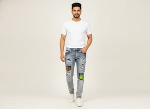 Stylish Distressed Patch Jeans