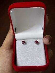 Real Ruby Sterling Silver Earrings Studs