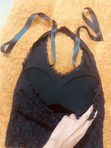 Y2k Lace trim Halter Crop Top-New