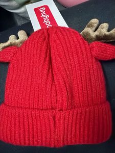 Red Reindeer Baby Hat with Antlers