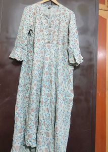 Sea Green & Maroon Floral Print Kurti For 44 Bust