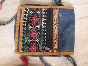 denim fabric sling bag