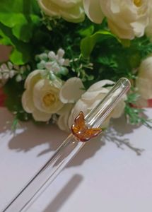 Glass Straw with Butterfly Charm
