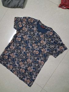 Floral Print Blue T-Shirt