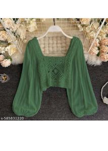 Crochet Detail Balloon Sleeve Top