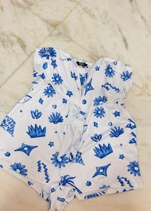 Cute Blue &amp; White Strapless Romper