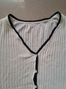 Cream &amp; Black Ribbed Cardigan Top