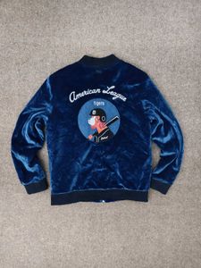 Men's Blue Velvet Bomber Jacket