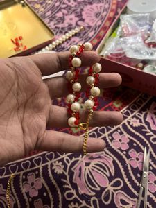 Handmade white - red Beaded Bracele