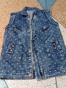Denim Polka Dot Sleeveless Jacket