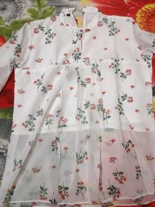 Chic Floral Blue Sheer Top