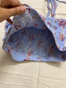 Blue Floral Smocked Tube Top