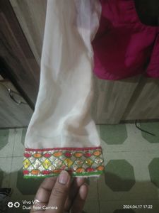 Pink &amp; White Embroidered Saree