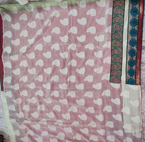 Elegant Pink &amp; Cream Silk Saree