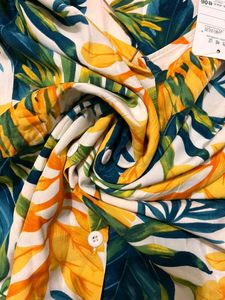 Vibrant Tropical Print Button-Up Shirt