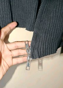 Black Zip-Up Knit Jacket