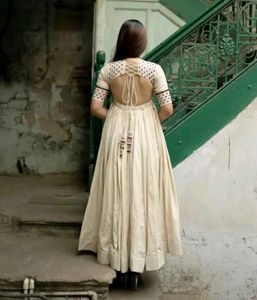 Cotton Anarkali Kurti Set with Mirror Embroidery &amp;