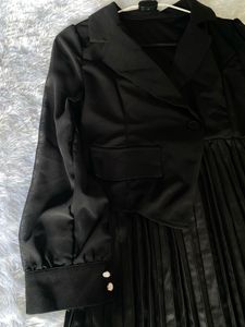 Chic Black Blazer Dress with Pleated Skirt