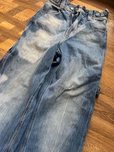 balloon carpenter blue jeans with adjustable belt