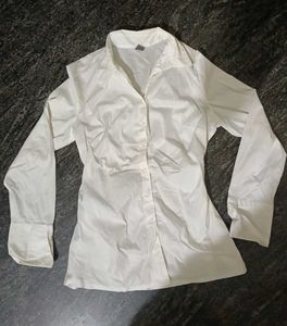 Chic White Ruched Button-Up Shirt