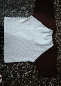 white Crop Top with brown Contrast Sleeves