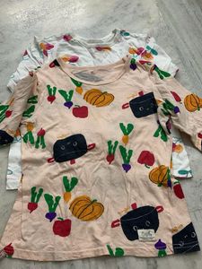 Cute Veggie Print Long Sleeve Tops (2 Pcs)