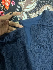 Navy Blue Lace Sleeveless Top
